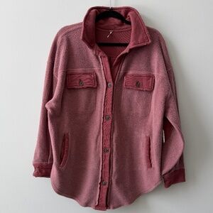 FREE PEOPLE Ruby Oversized Shirt Jacket in Rose Brown Cocoa/Mar - Size S NWT